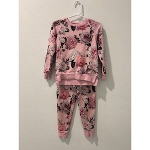 Bums & Roses Kids Pink Floral Sweatshirt and Joggers Lounge Set 2T